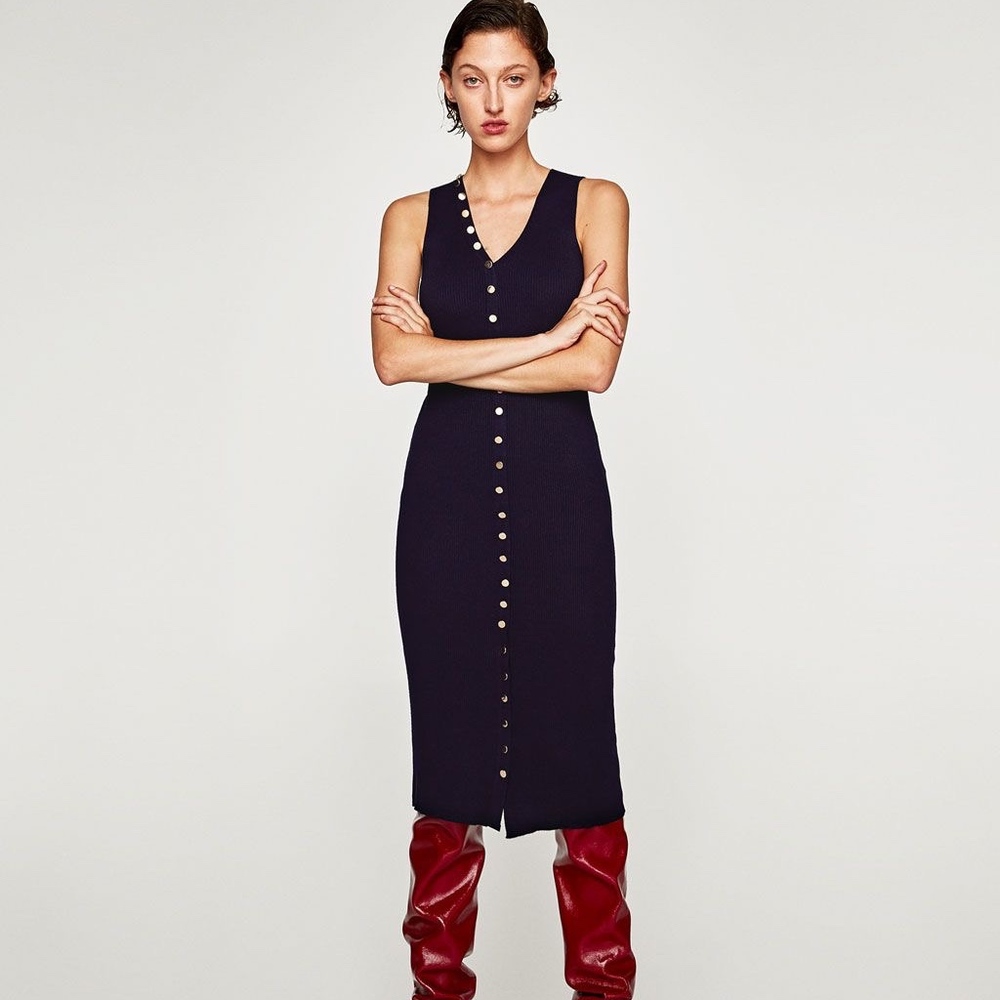 ZARA LONG STRIPED BUTTONED DRESS